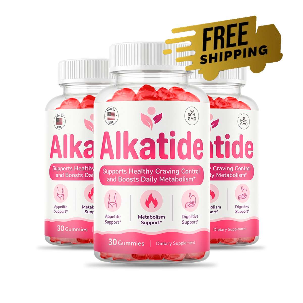 Three bottles of Alkatide Apple Cider Vinegar metabolism support gummies